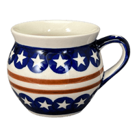 A picture of a Polish Pottery Zaklady 10 oz. Belly Mug (Stars & Stripes) | Y911-D81 as shown at PolishPotteryOutlet.com/products/zaklady-10-oz-belly-mug-stars-stripes-y911-d81