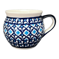 A picture of a Polish Pottery Zaklady 10 oz. Belly Mug (Mosaic Blues) | Y911-D910 as shown at PolishPotteryOutlet.com/products/zaklady-10-oz-belly-mug-mosaic-blues-y911-d910