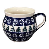 A picture of a Polish Pottery Zaklady 10 oz. Belly Mug (Floral Pine) | Y911-D914 as shown at PolishPotteryOutlet.com/products/zaklady-10-oz-belly-mug-floral-pine-y911-d914