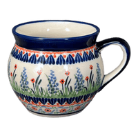 A picture of a Polish Pottery Zaklady 10 oz. Belly Mug (Lilac Garden) | Y911-DU155 as shown at PolishPotteryOutlet.com/products/zaklady-10-oz-belly-mug-lilac-garden-y911-du155