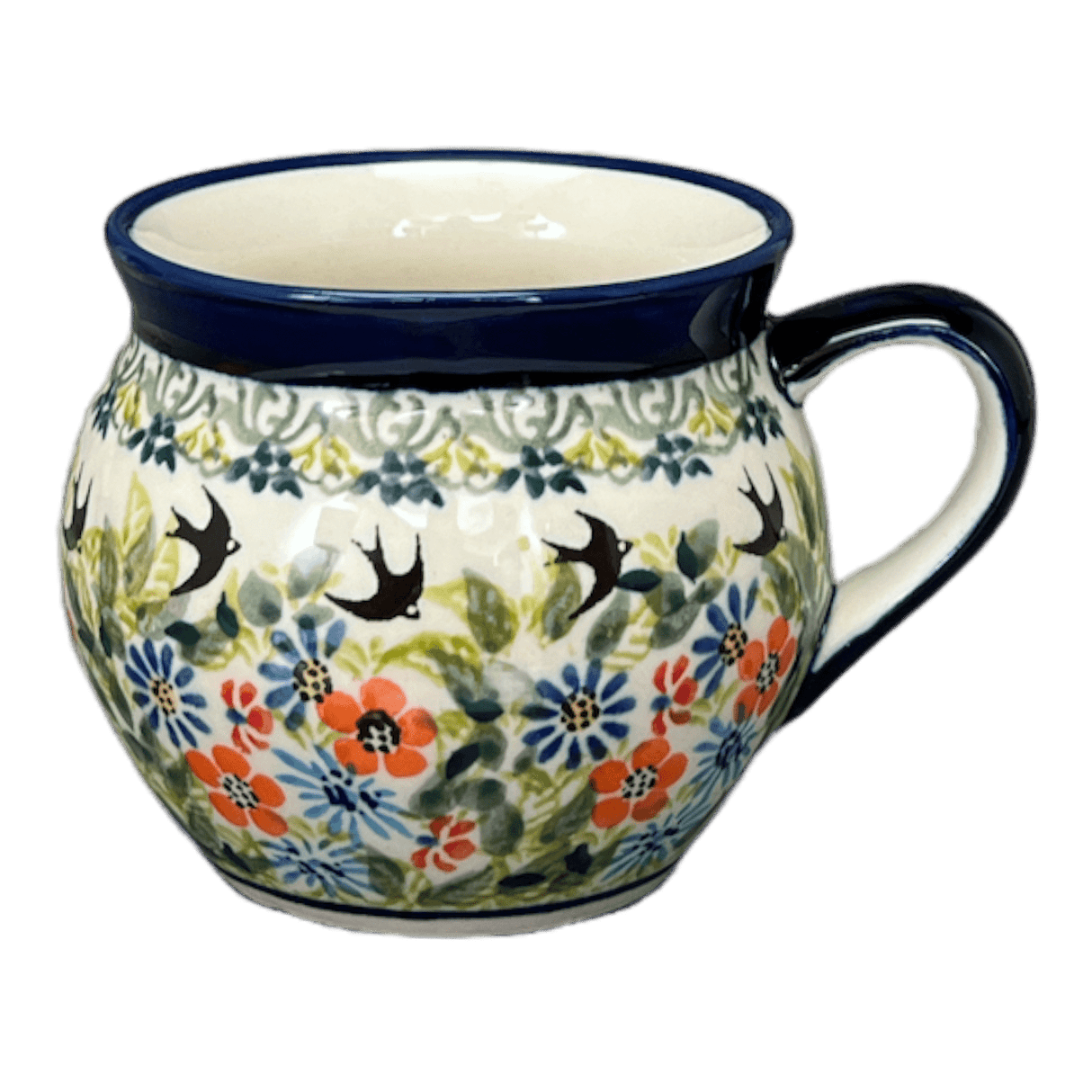 Mug, Belly, 10 oz in "Floral Swallows" by Zaklady | Y911-DU182