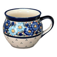 A picture of a Polish Pottery Zaklady 10 oz. Belly Mug (Garden Party Blues) | Y911-DU50 as shown at PolishPotteryOutlet.com/products/zaklady-10-oz-belly-mug-garden-party-blues-y911-du50