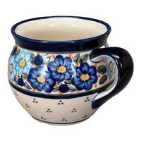 A picture of a Polish Pottery Zaklady 10 oz. Belly Mug (Garden Party Blues) | Y911-DU50 as shown at PolishPotteryOutlet.com/products/zaklady-10-oz-belly-mug-garden-party-blues-y911-du50