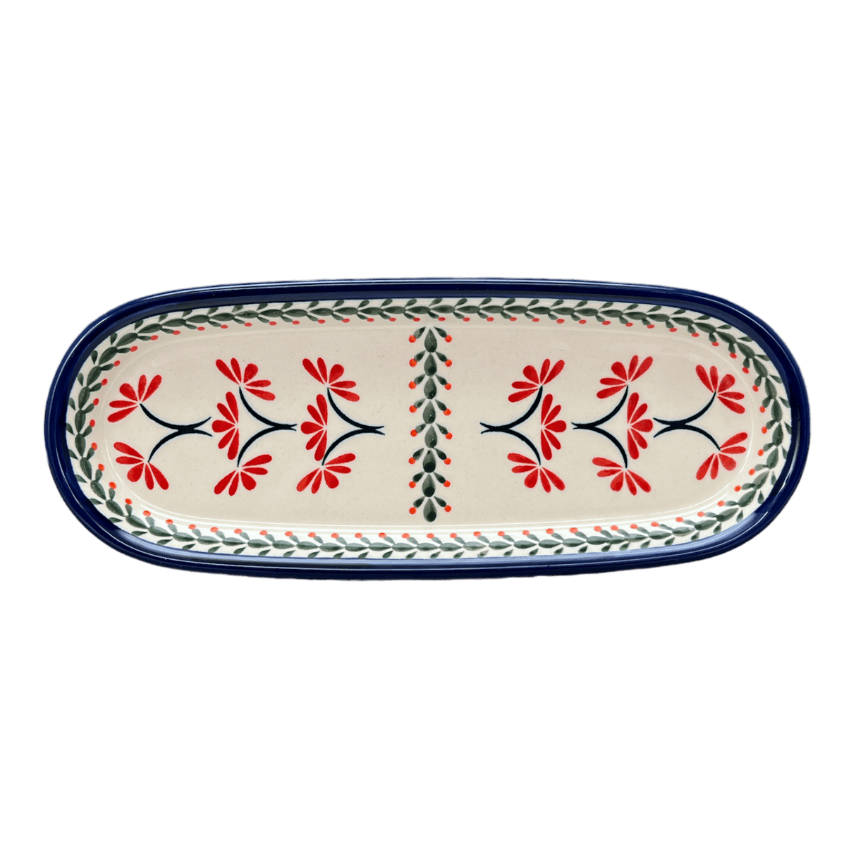 Serving Dish, Oval, 11" x 4.5" in "Scarlet Stitch" by Zaklady | Y928A-A1158A