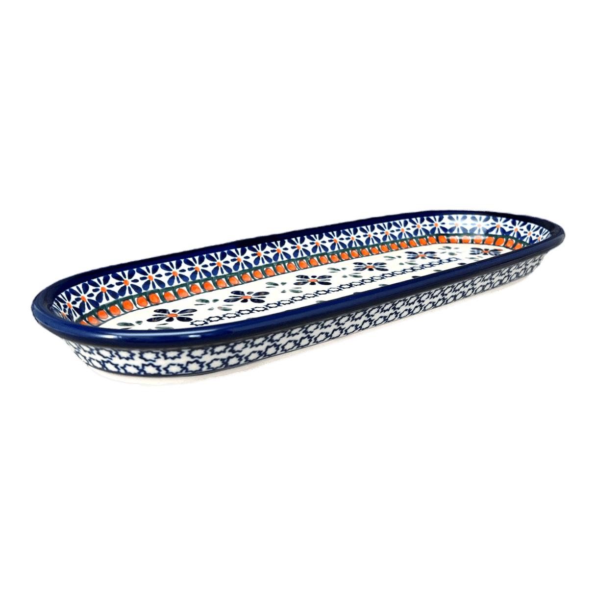 Serving Dish, Oval, 11" x 4.5" in "Blue Mosaic Flower" by Zaklady | Y928A-A221A