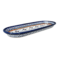 A picture of a Polish Pottery Serving Dish, Oval, 11" x 4.5" in "Blue Mosaic Flower" by Zaklady | Y928A-A221A as shown at PolishPotteryOutlet.com/products/small-tray-blue-mosaic-flower-y928a-a221a