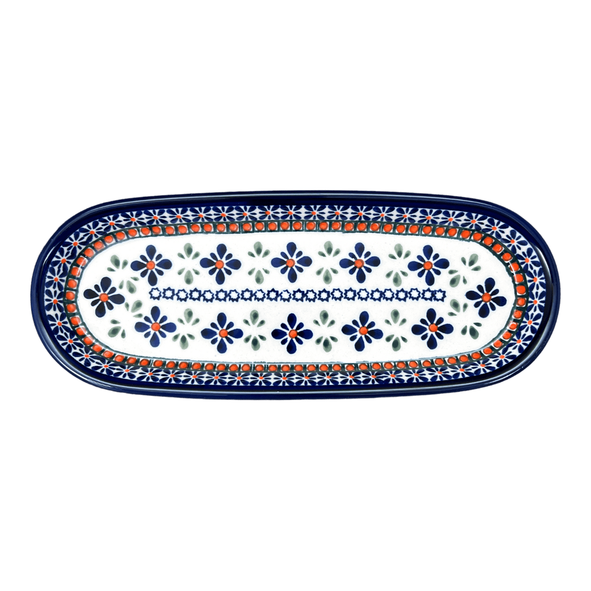 Serving Dish, Oval, 11" x 4.5" in "Blue Mosaic Flower" by Zaklady | Y928A-A221A