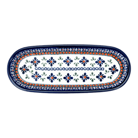 Polish Pottery Zaklady 11" x 4.5" Oval Serving Dish (Blue Mosaic Flower) | Y928A-A221A Additional Image at PolishPotteryOutlet.com