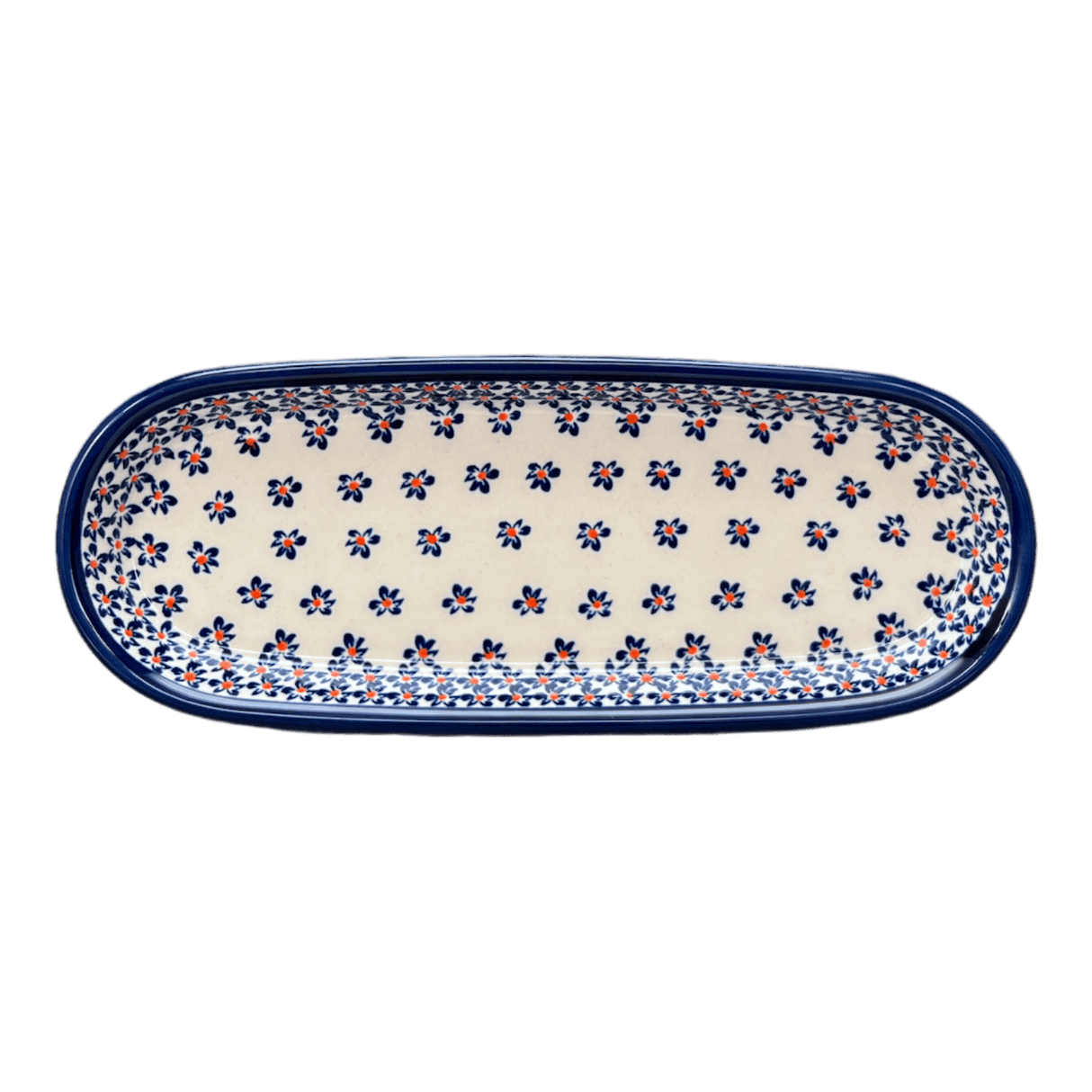 Serving Dish, Oval, 11" x 4.5" in "Falling Blue Daisies" by Zaklady | Y928A-A882A