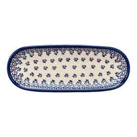 Polish Pottery Zaklady 11" x 4.5" Oval Serving Dish (Falling Blue Daisies) | Y928A-A882A Additional Image at PolishPotteryOutlet.com