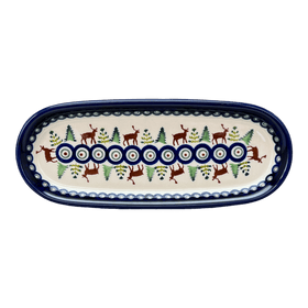 Polish Pottery Zaklady 11" x 4.5" Oval Serving Dish (Evergreen Moose) | Y928A-A992A Additional Image at PolishPotteryOutlet.com