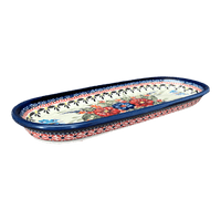 A picture of a Polish Pottery Zaklady 11" x 4.5" Oval Serving Dish (Butterfly Bouquet) | Y928A-ART149 as shown at PolishPotteryOutlet.com/products/small-tray-butterfly-bouquet-y928a-art149