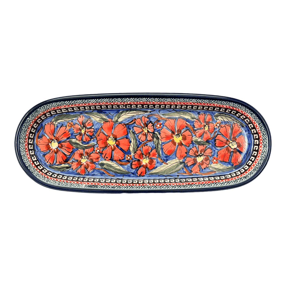 Serving Dish, Oval, 11" x 4.5" in "Exotic Reds" by Zaklady | Y928A-ART150