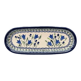 Polish Pottery 11" x 4.5" Oval Serving Dish (Blue Tulips) | Y928A-ART160 Additional Image at PolishPotteryOutlet.com