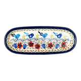 Serving Dish, Oval, 11" x 4.5" in "Circling Bluebirds" by Zaklady | Y928A-ART214