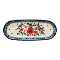 A picture of a Polish Pottery Zaklady 11" x 4.5" Oval Serving Dish (Cosmic Cosmos) | Y928A-ART326 as shown at PolishPotteryOutlet.com/products/11-x-4-5-oval-serving-dish-cosmic-cosmos-y928a-art326