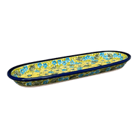 A picture of a Polish Pottery Zaklady 11" x 4.5" Oval Serving Dish (Sunny Meadow) | Y928A-ART332 as shown at PolishPotteryOutlet.com/products/11-x-4-5-oval-serving-dish-sunny-meadow-y928a-art332