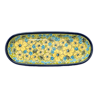 A picture of a Polish Pottery Zaklady 11" x 4.5" Oval Serving Dish (Sunny Meadow) | Y928A-ART332 as shown at PolishPotteryOutlet.com/products/11-x-4-5-oval-serving-dish-sunny-meadow-y928a-art332