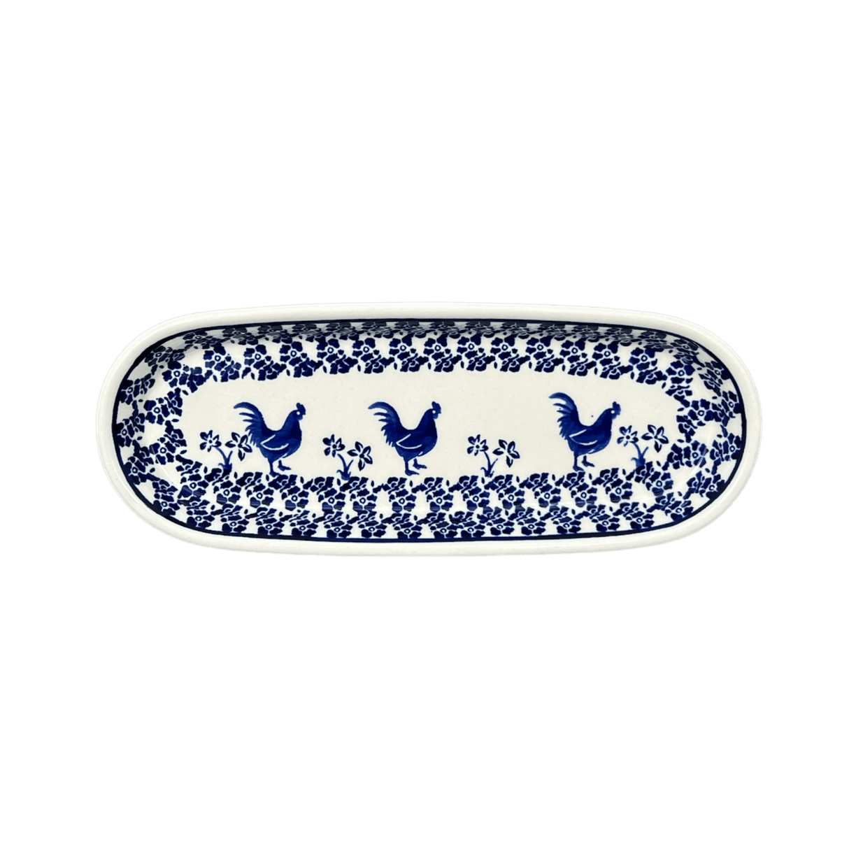 Serving Dish, Oval, 11" x 4.5" in "Rooster Blues" by Zaklady | Y928A-D1149