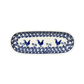 Polish Pottery Zaklady 11" x 4.5" Oval Serving Dish (Rooster Blues) | Y928A-D1149 Additional Image at PolishPotteryOutlet.com