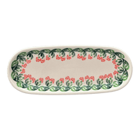A picture of a Polish Pottery Zaklady 11" x 4.5" Oval Serving Dish (Raspberry Delight) | Y928A-D1170 as shown at PolishPotteryOutlet.com/products/small-tray-raspberry-delight-y928a-d1170
