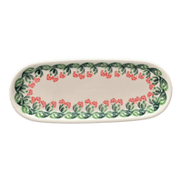 A picture of a Polish Pottery Serving Dish, Oval, 11" x 4.5" in "Raspberry Delight" by Zaklady | Y928A-D1170 as shown at PolishPotteryOutlet.com/products/small-tray-raspberry-delight-y928a-d1170