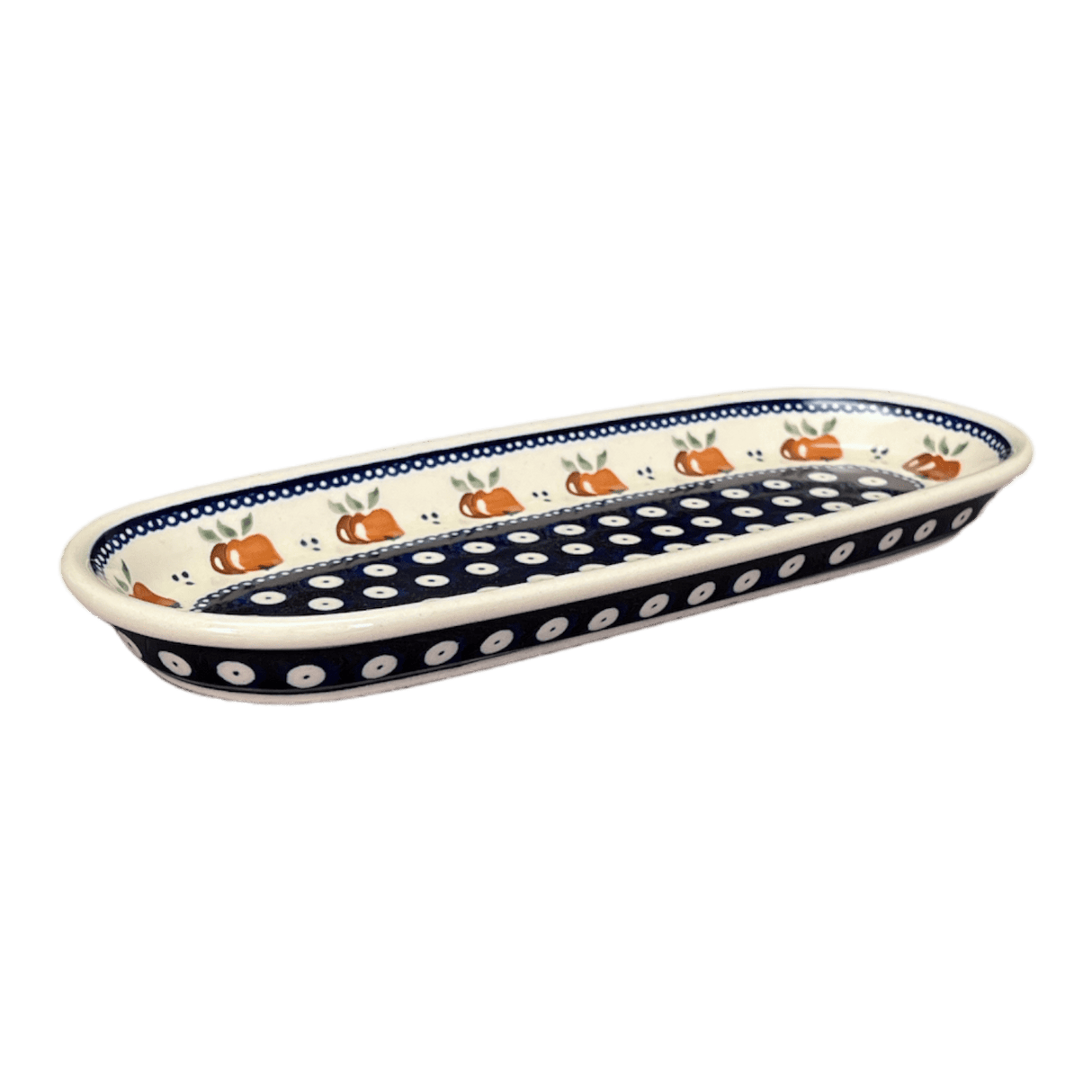 Serving Dish, Oval, 11" x 4.5" in "Persimmon Dot" by Zaklady | Y928A-D479