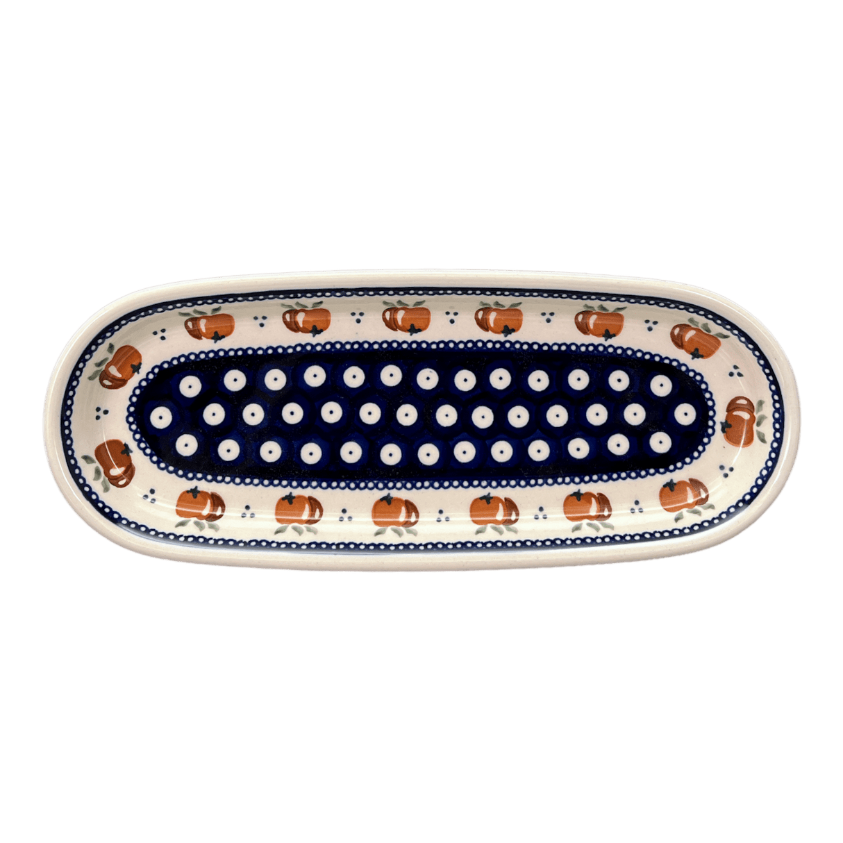 Serving Dish, Oval, 11" x 4.5" in "Persimmon Dot" by Zaklady | Y928A-D479