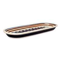 A picture of a Polish Pottery Serving Dish, Oval, 11" x 4.5" in "Stars & Stripes" by Zaklady | Y928A-D81 as shown at PolishPotteryOutlet.com/products/small-tray-stars-stripes-y928a-d81