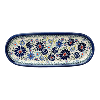 A picture of a Polish Pottery Zaklady 11" x 4.5" Oval Serving Dish (Floral Explosion) | Y928A-DU126 as shown at PolishPotteryOutlet.com/products/11-x-4-5-oval-serving-dish-floral-explosion-y928a-du126