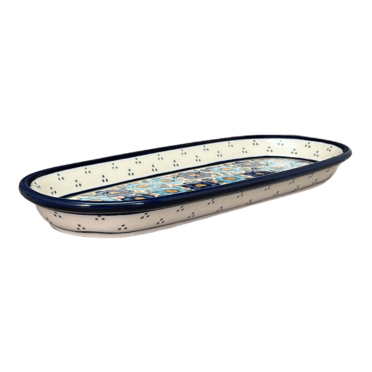 Serving Dish, Oval, 11" x 4.5" in "Garden Party Blues" by Zaklady | Y928A-DU50