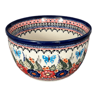 A picture of a Polish Pottery Zaklady Extra-Deep 8" Bowl (Butterfly Bouquet) | Y985A-ART149 as shown at PolishPotteryOutlet.com/products/zaklady-8-bowl-butterfly-bouquet-y985a-art149