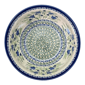 Polish Pottery Zaklady Extra-Deep 8" Bowl (Blue Tulips) | Y985A-ART160 Additional Image at PolishPotteryOutlet.com