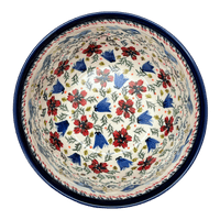 A picture of a Polish Pottery Zaklady Extra-Deep 8" Bowl (Circling Bluebirds) | Y985A-ART214 as shown at PolishPotteryOutlet.com/products/zaklady-8-bowl-circling-bluebirds-y985a-art214