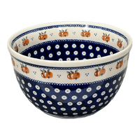 A picture of a Polish Pottery Zaklady Extra-Deep 8" Bowl (Persimmon Dot) | Y985A-D479 as shown at PolishPotteryOutlet.com/products/zaklady-8-bowl-peacock-peaches-cream-y985a-d479