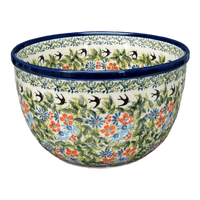 A picture of a Polish Pottery Zaklady 8" Extra-Deep Bowl (Floral Swallows) | Y985A-DU182 as shown at PolishPotteryOutlet.com/products/8-extra-deep-bowl-floral-swallows-y985a-du182