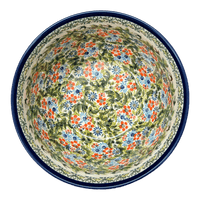 A picture of a Polish Pottery Zaklady 8" Extra-Deep Bowl (Floral Swallows) | Y985A-DU182 as shown at PolishPotteryOutlet.com/products/8-extra-deep-bowl-floral-swallows-y985a-du182
