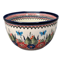 A picture of a Polish Pottery Zaklady Extra- Deep 10.5" Bowl (Butterfly Bouquet) | Y986A-ART149 as shown at PolishPotteryOutlet.com/products/zaklady-10-5-bowl-butterfly-bouquet-y986a-art149