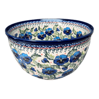 A picture of a Polish Pottery Bowl, Round, Extra Deep, 10.5" in "Pansies in Bloom" by Zaklady | Y986A-ART277 as shown at PolishPotteryOutlet.com/products/zaklady-10-5-bowl-pansies-in-bloom-y986a-art277