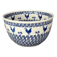 A picture of a Polish Pottery Zaklady Extra- Deep 10.5" Bowl (Rooster Blues) | Y986A-D1149 as shown at PolishPotteryOutlet.com/products/extra-deep-10-5-bowl-rooster-blues-y986a-d1149