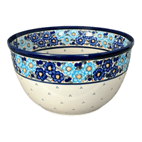 A picture of a Polish Pottery Zaklady Extra- Deep 10.5" Bowl (Garden Party Blues) | Y986A-DU50 as shown at PolishPotteryOutlet.com/products/zaklady-10-5-bowl-garden-party-blues-y986a-du50