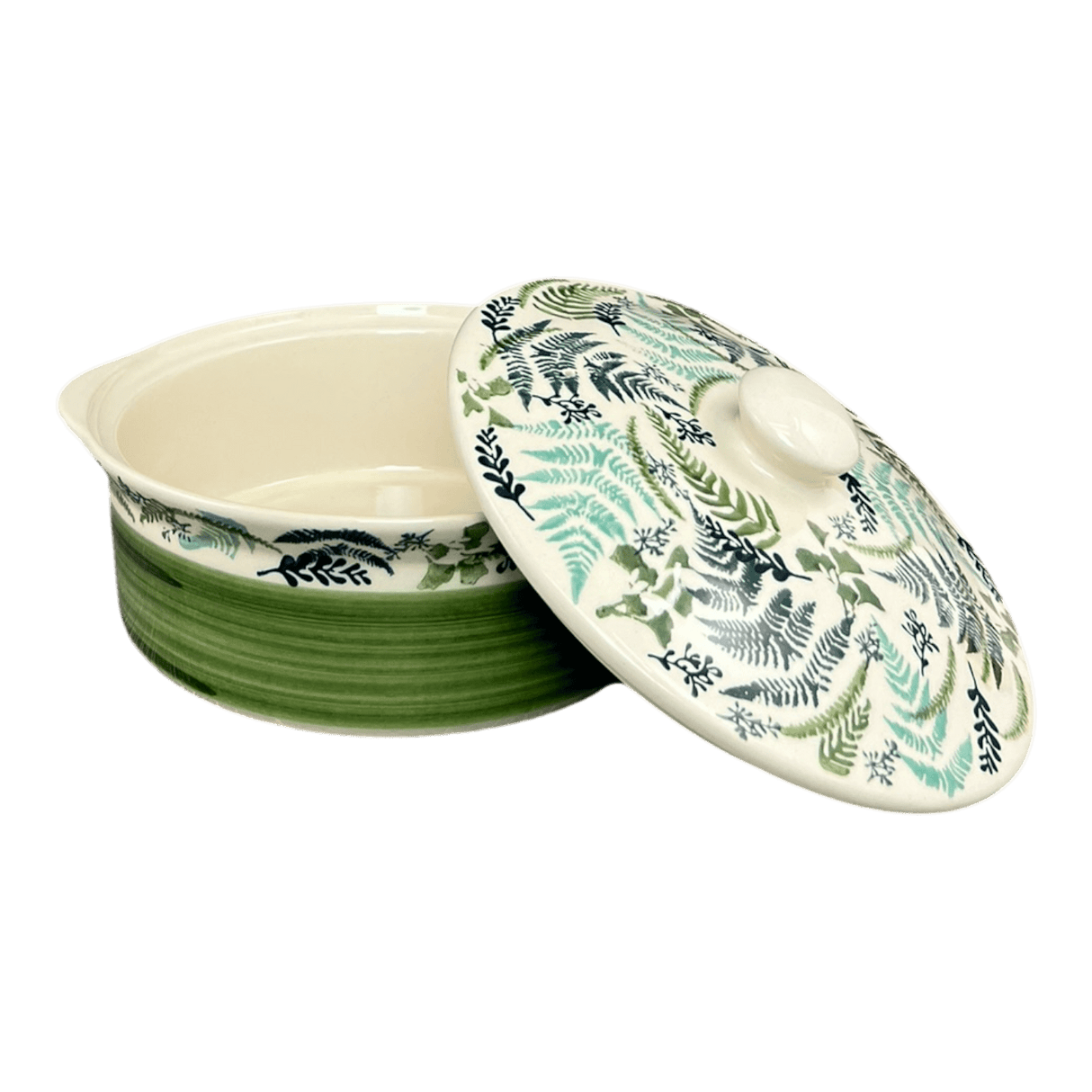 Baker, Round, with Lid, Deep, 8" in "Scattered Ferns in Green" by Manufaktura | Z128S-GZ44