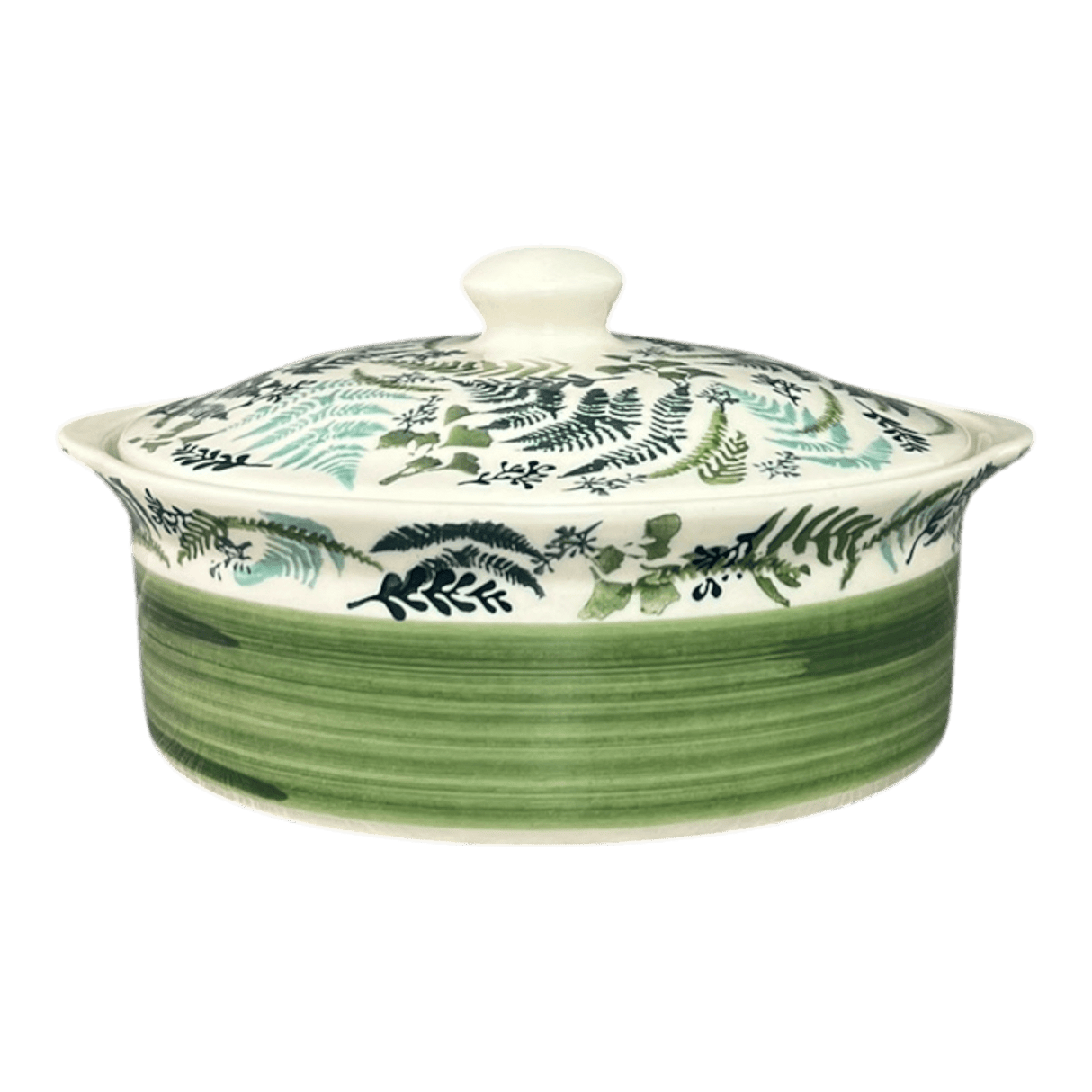 Baker, Round, with Lid, Deep, 8" in "Scattered Ferns in Green" by Manufaktura | Z128S-GZ44