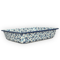 A picture of a Polish Pottery Lasagna Pan (Scattered Blues) | Z139S-AS45 as shown at PolishPotteryOutlet.com/products/lasagna-pan-scattered-blues-z139s-as45