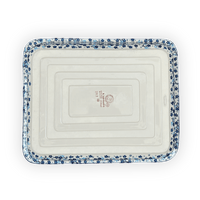 A picture of a Polish Pottery Lasagna Pan (Scattered Blues) | Z139S-AS45 as shown at PolishPotteryOutlet.com/products/lasagna-pan-scattered-blues-z139s-as45