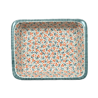 A picture of a Polish Pottery Lasagna Pan (Peach Blossoms) | Z139S-AS46 as shown at PolishPotteryOutlet.com/products/deep-dish-lasagna-pan-peach-blossoms-z139s-as46