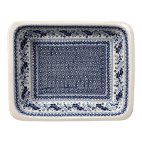 A picture of a Polish Pottery Baker, Lasagna Pan, 11" x 14" in "Duet in Blue" by Manufaktura | Z139S-SB01 as shown at PolishPotteryOutlet.com/products/deep-dish-lasagna-pan-duet-in-blue-z139s-sb01