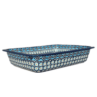 A picture of a Polish Pottery Lasagna Pan (Blue Diamond) | Z139U-DHR as shown at PolishPotteryOutlet.com/products/lasagna-baker-blue-diamond-z139u-dhr