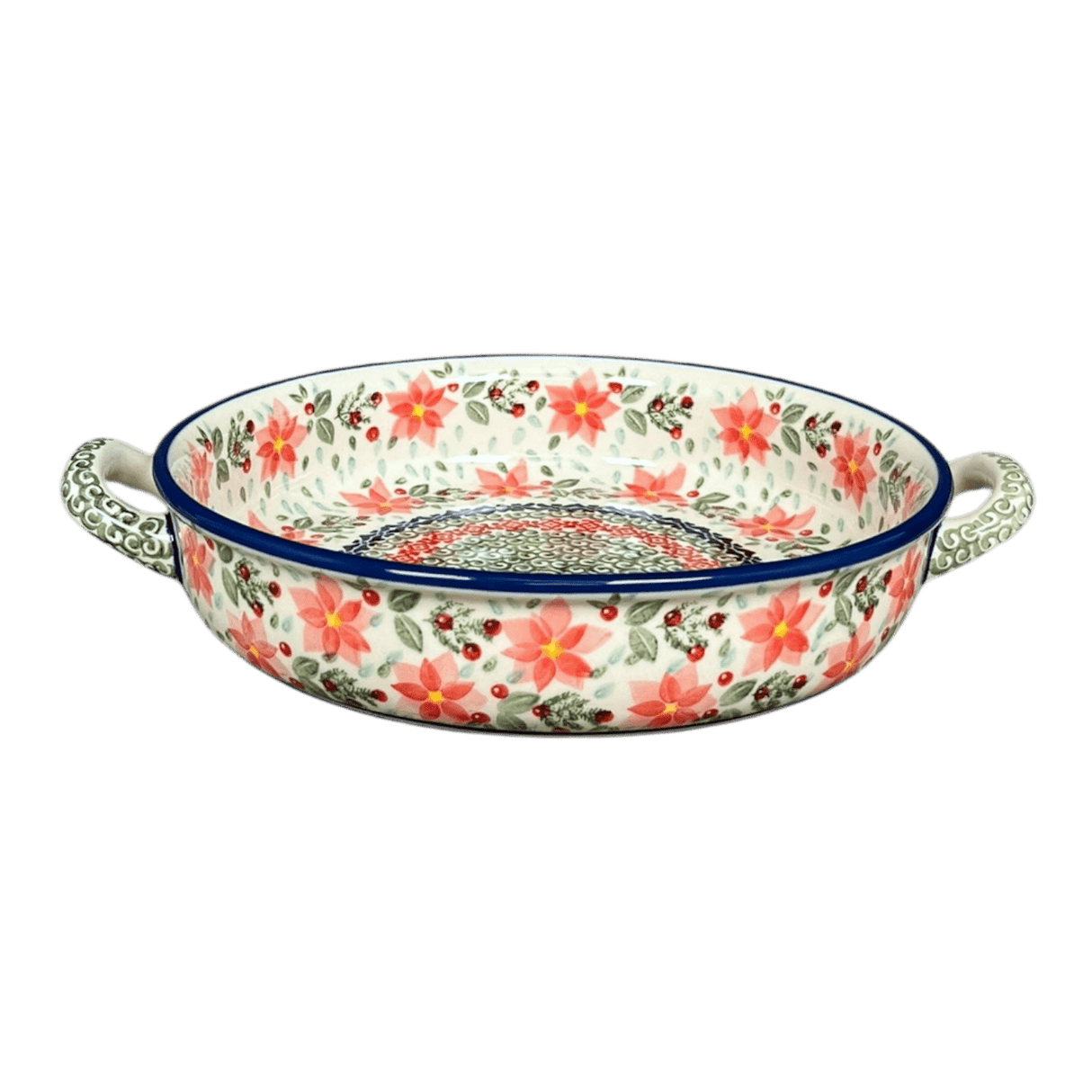 Casserole, Round, Handles, 9.25" in "Pink Poinsettia" by Manufaktura | Z140S-PS14