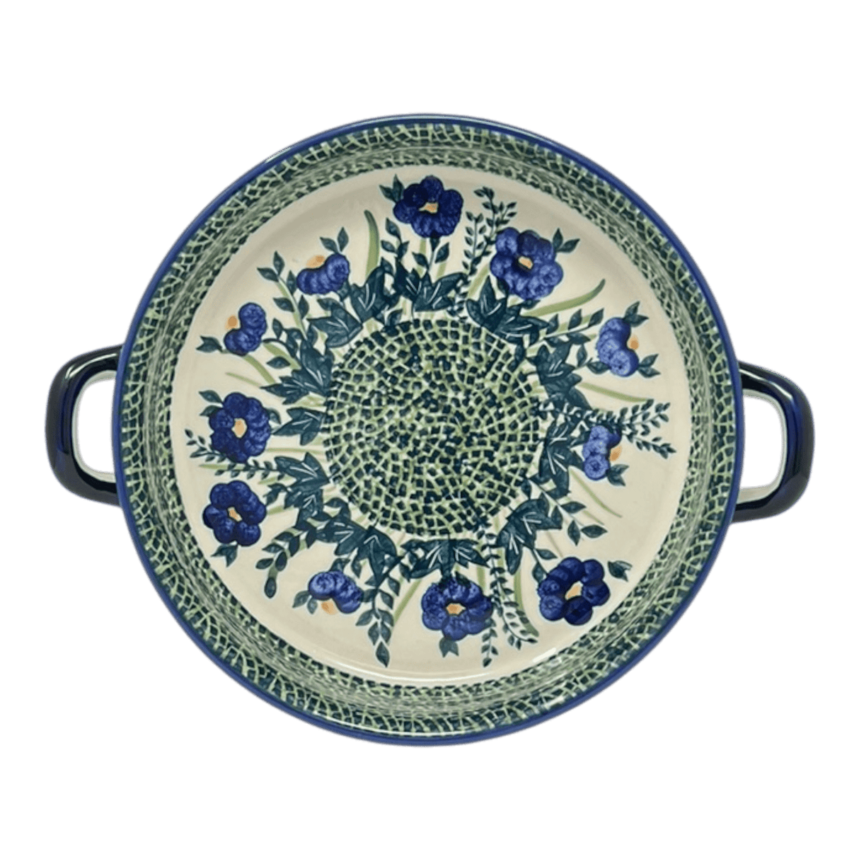 Casserole, Round, Handles, 9.25" in "Bouncing Blue Blossoms" by Manufaktura | Z140U-IM03